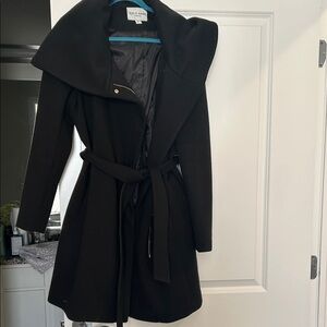 Cole Haan Black Belted Trench Coat with Oversized Collar